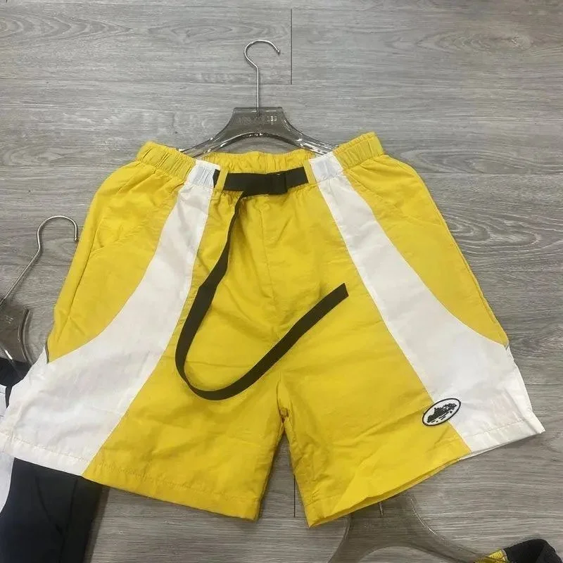 Unisex Yellow & White Panelled Shorts