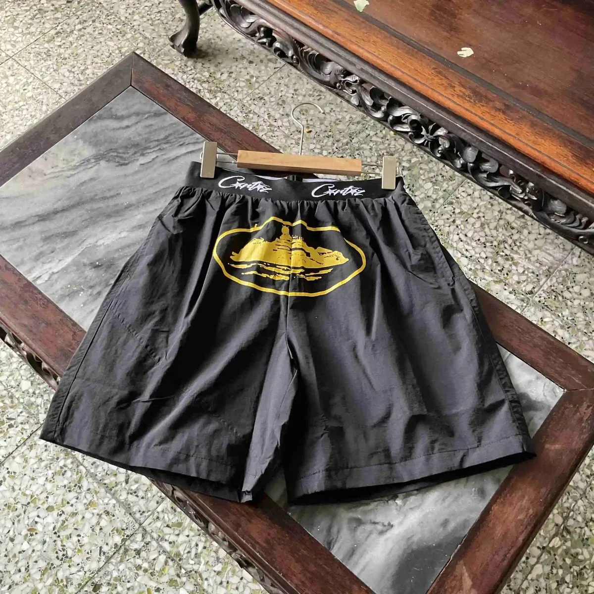 Black Yellow Graphic Shorts Casual