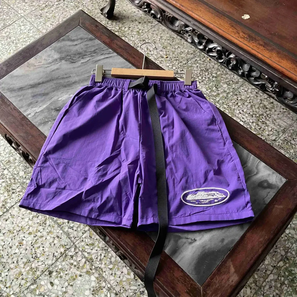Purple Solid Casual Shorts