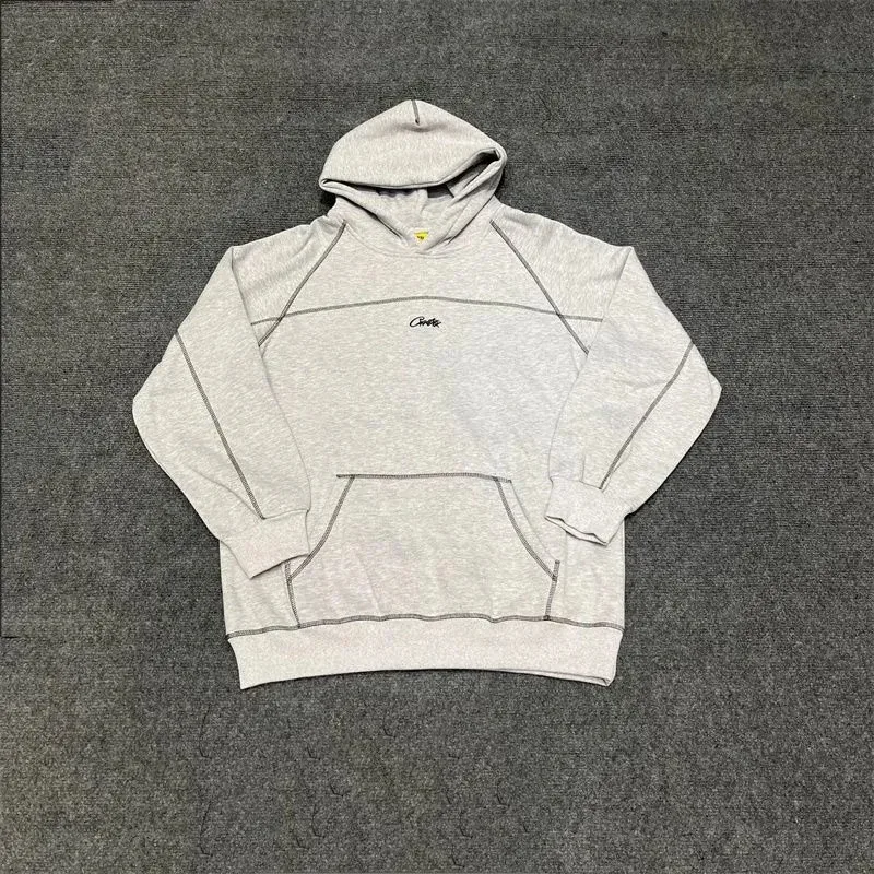 Gray Solid Hoodie with Contrast Stitching