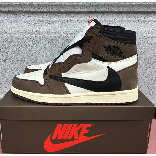 Nike Air Jordan 1 Travis Scott Brown White Sneakers
