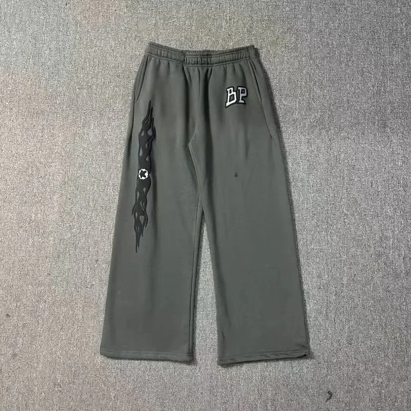 Unisex BP Flame Print Sweatpants Olive Green
