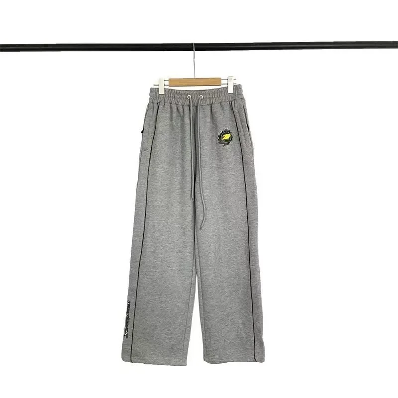 Gray Wide-Leg Sweatpants with Embroidered Logo