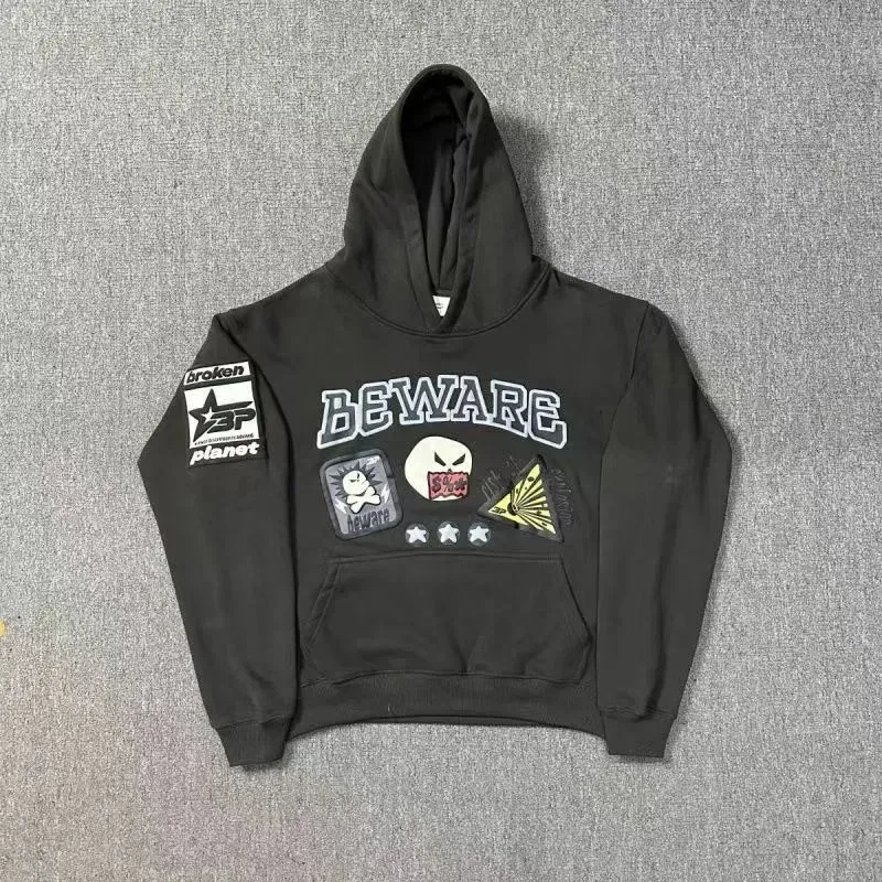Broken Planet BEWARE Hoodie Black Casual