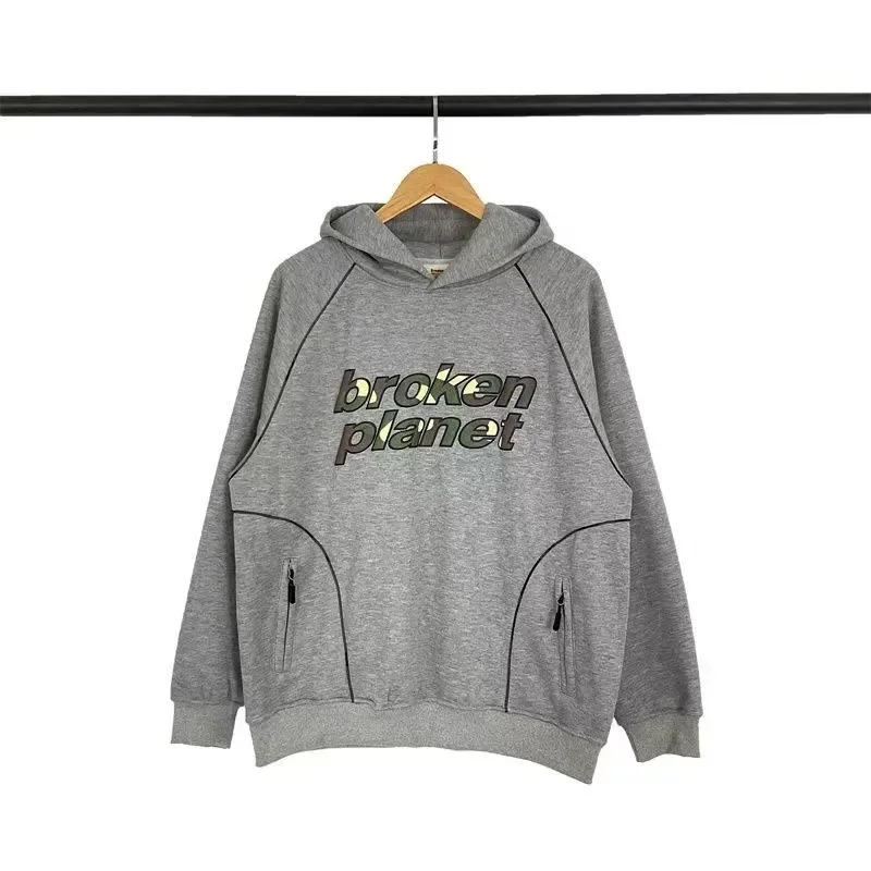 Broken Planet Market Grey Hoodie with 'Broken Planet' Print