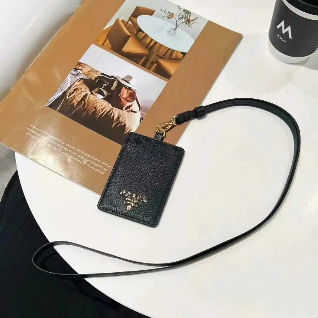 Prada Black Saffiano Leather Lanyard Card Holder