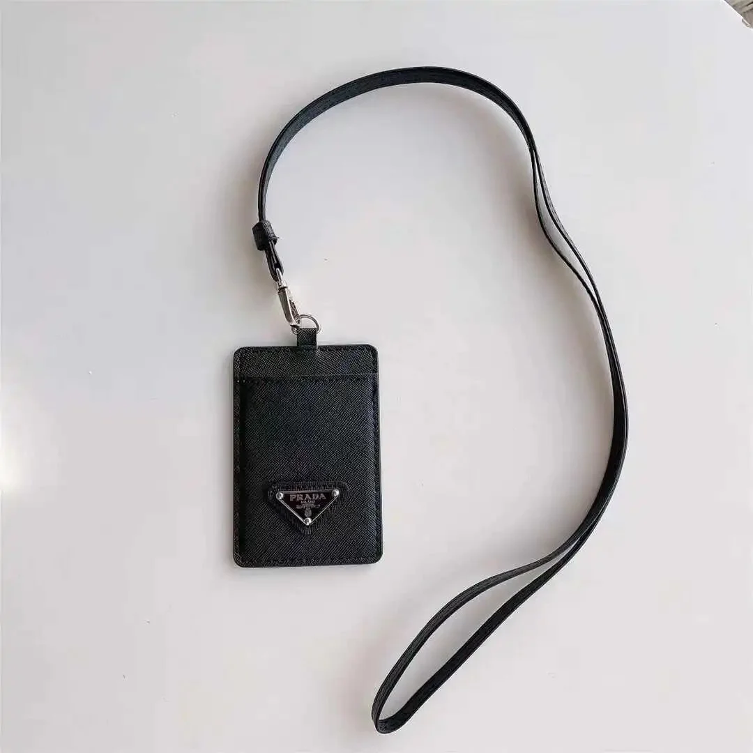 Prada Black Saffiano Leather Lanyard Card Holder