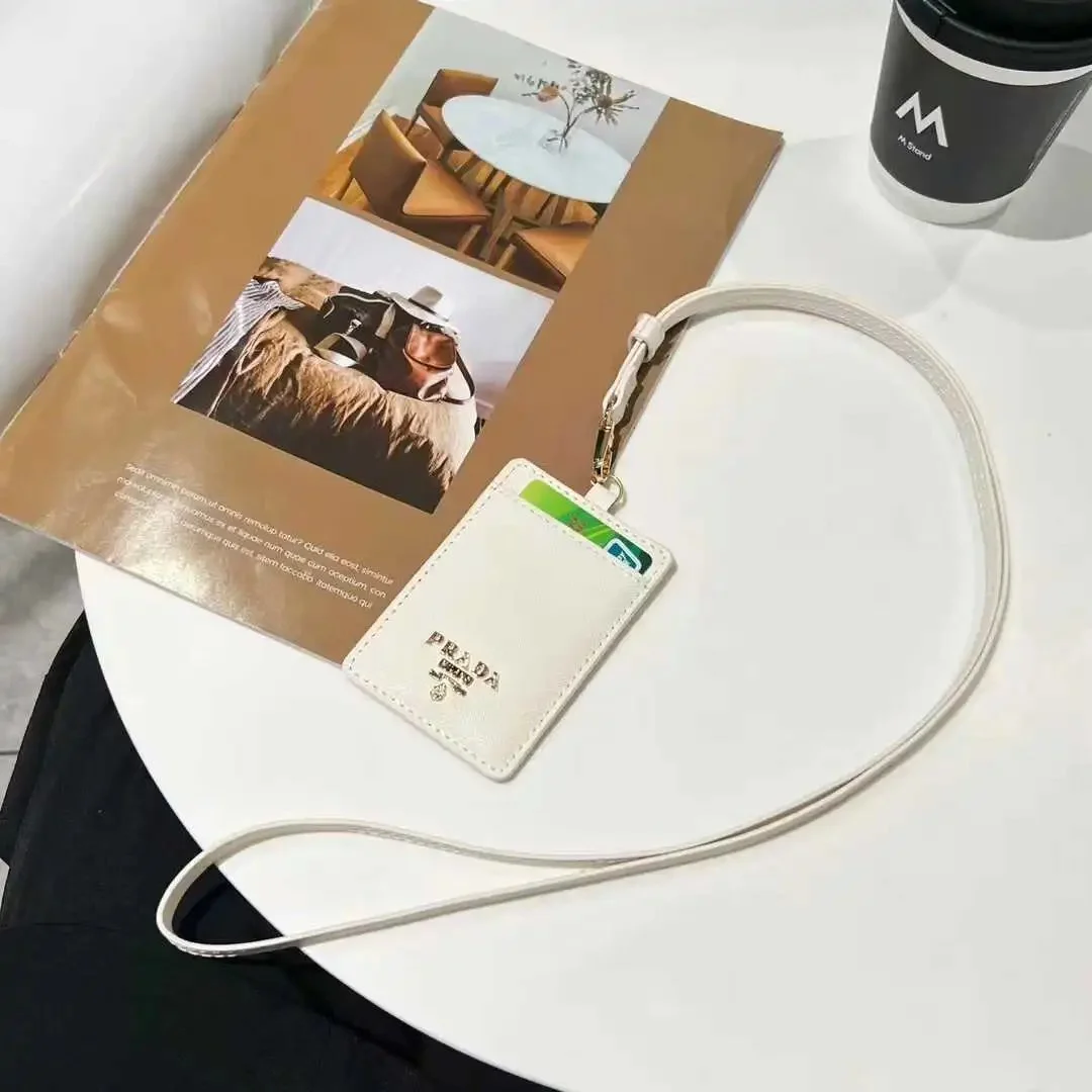 Prada White Leather ID Card Holder with Strap