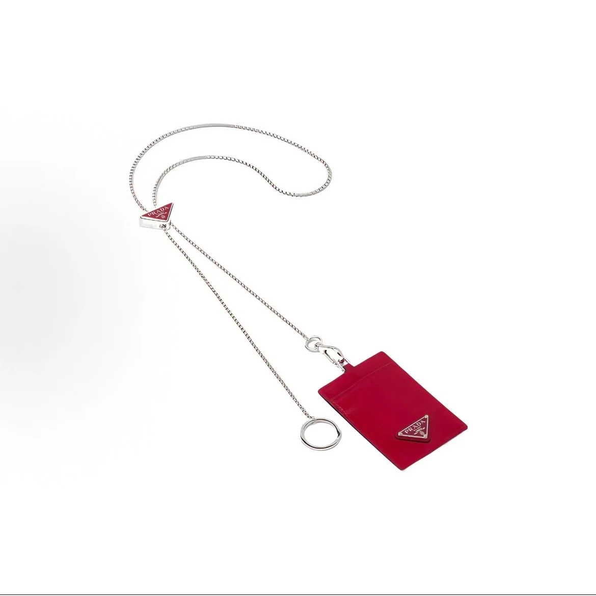 Prada Red Leather Lanyard Card Holder