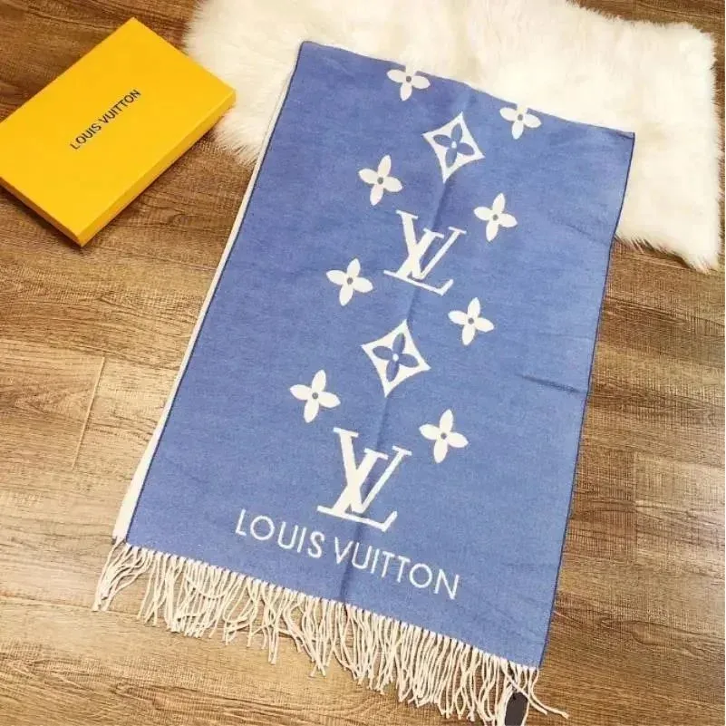 Louis Vuitton A-5 Blue Scarf with Monogram Pattern