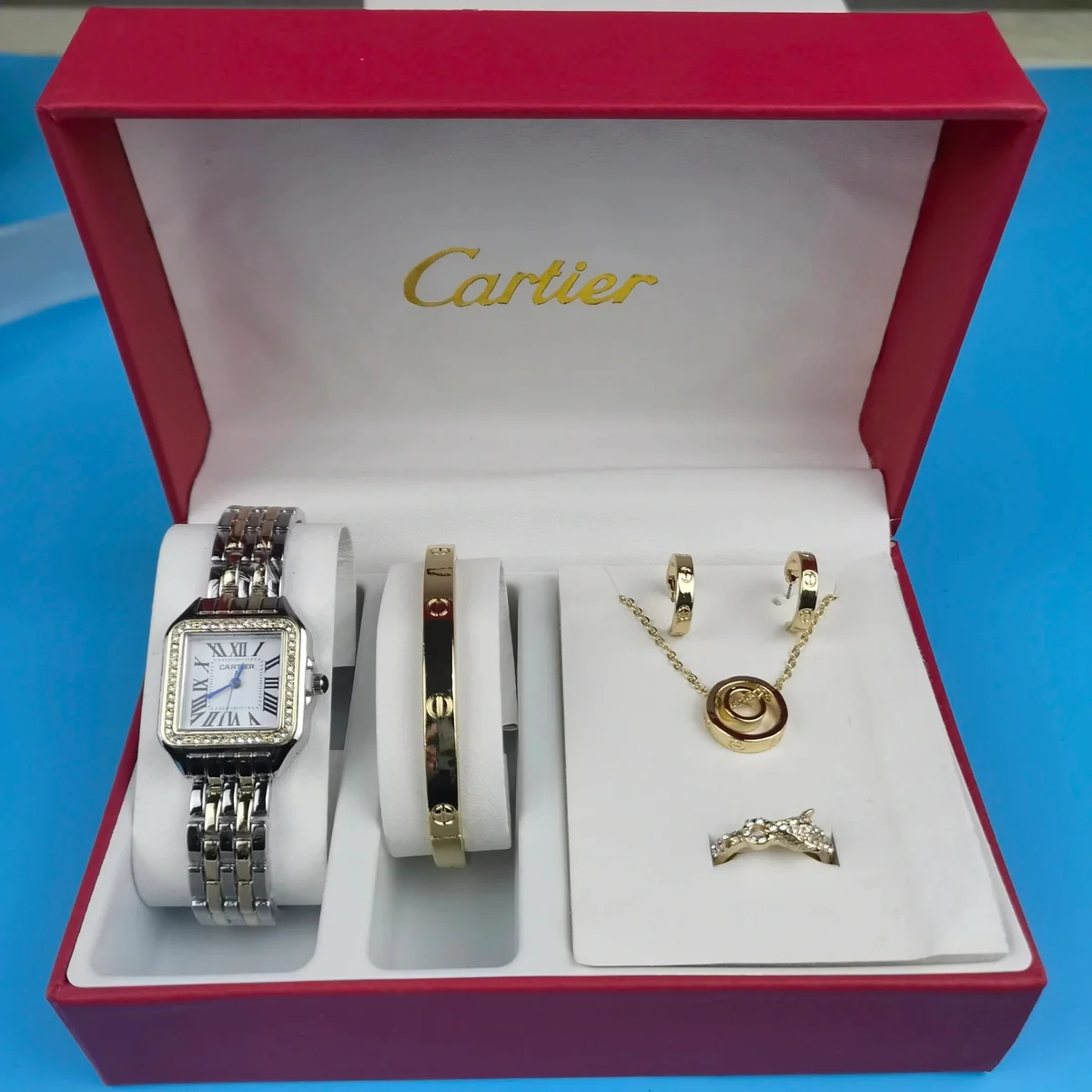 Cartier Love Set Gold & Silver Watch, Bracelet, Necklace, Earrings