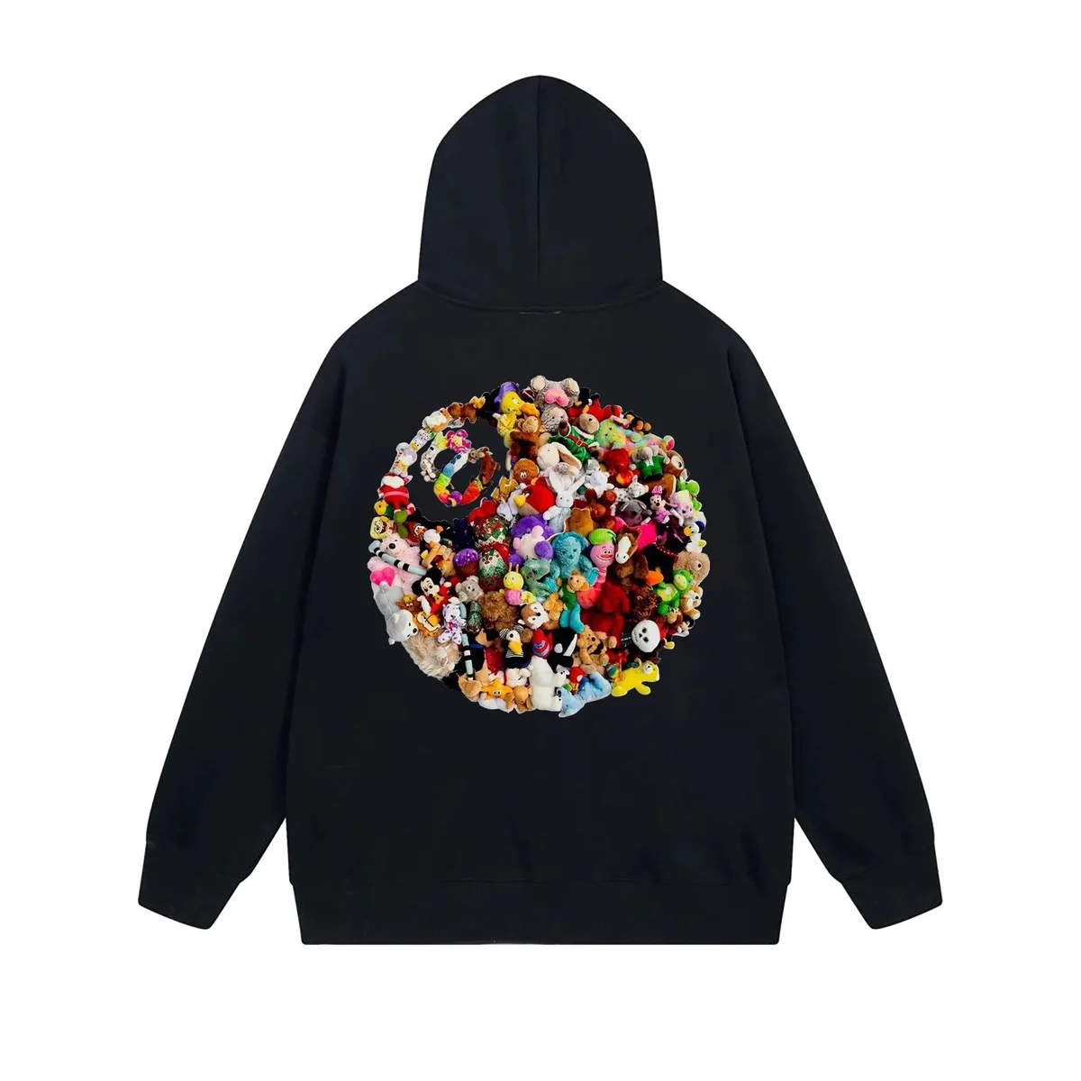Unisex Black Peace Sign Plush Bear Hoodie