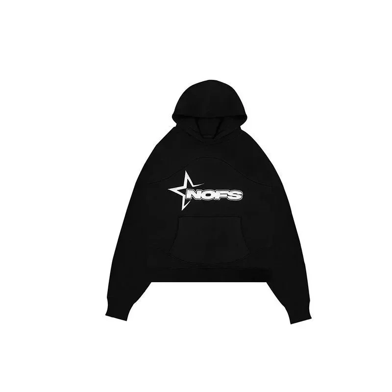 NOFS Star Hoodie Black Casual Sweatshirt