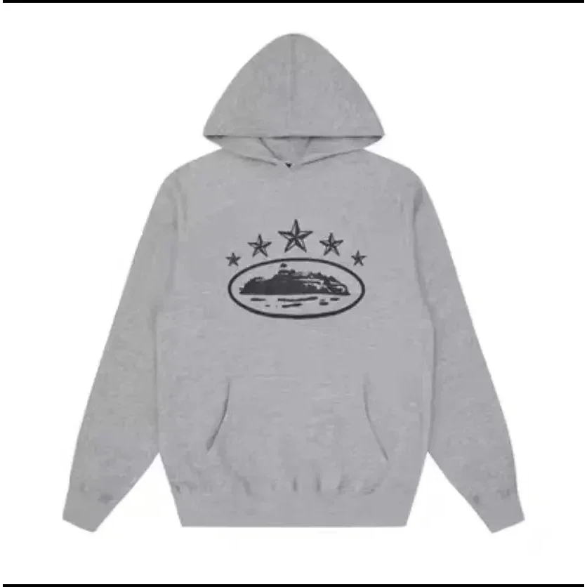 Grey Hoodie with Island Print - Casual