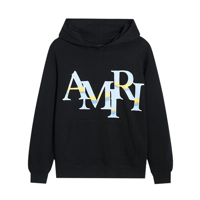 Amiri AMRI Black Hoodie with Color Block Logo