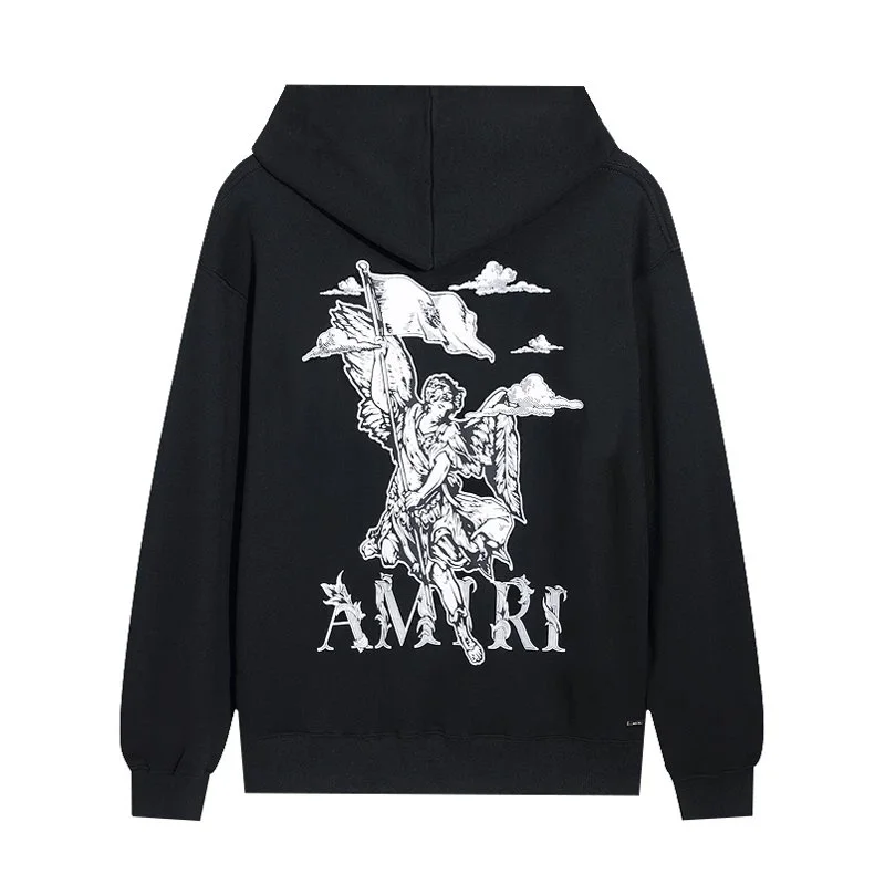 Amiri Triple Black Hoodie with Angel Print