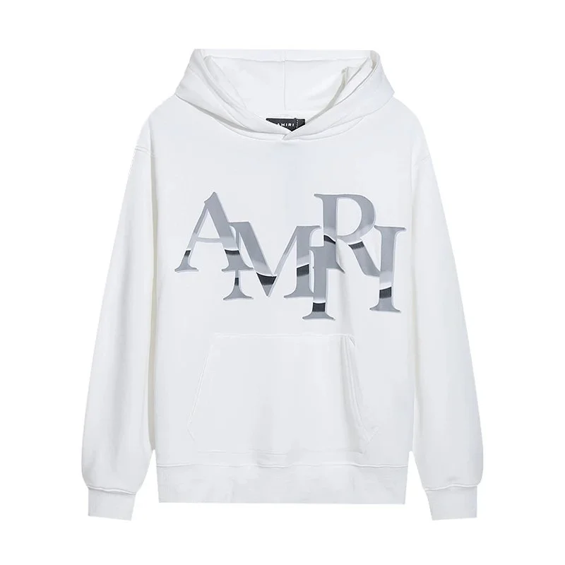 Amiri AMRI White Hoodie with Silver Logo