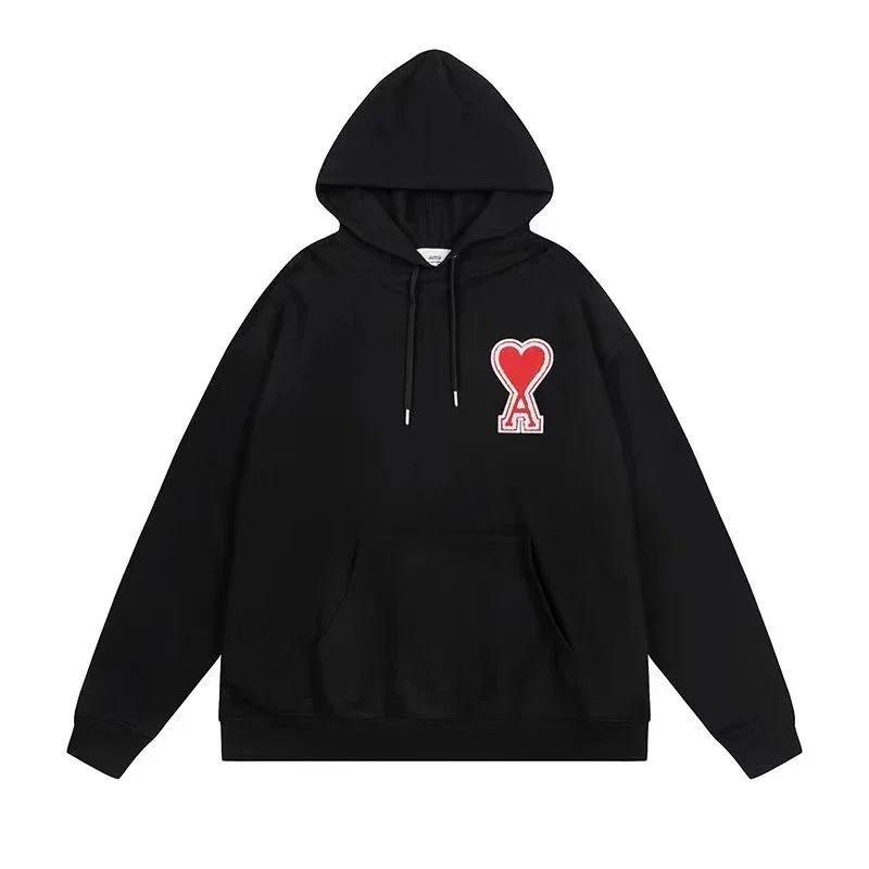 Ami Paris Heart Logo Black Hoodie