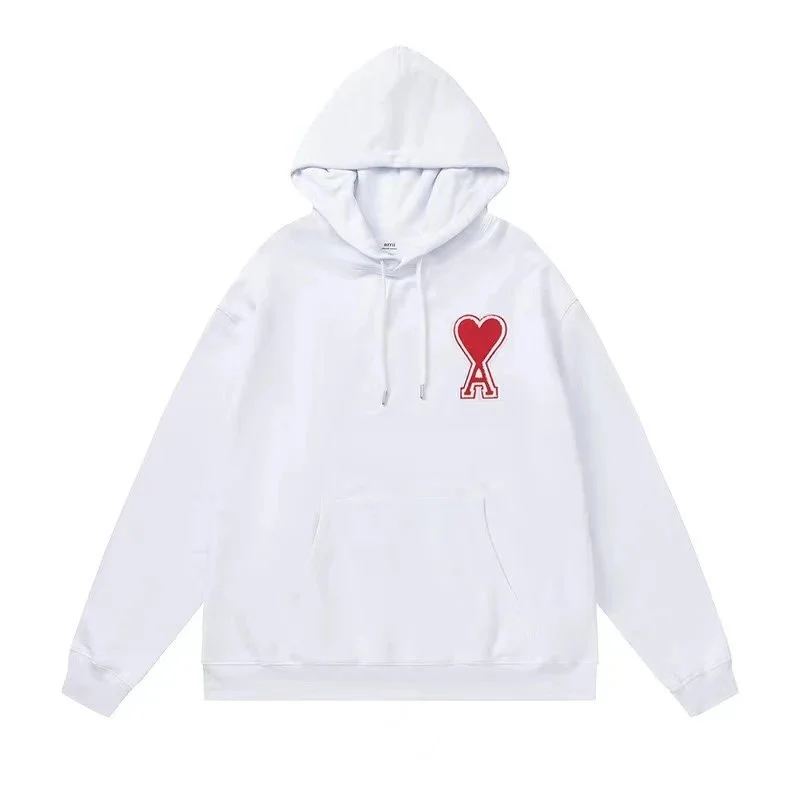 Ami Paris Hoodie White with Red Heart A Logo