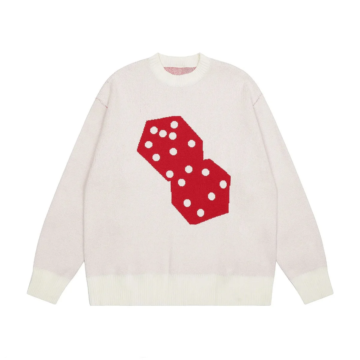 Unisex Dice Knit Sweater Cream with Red Dice