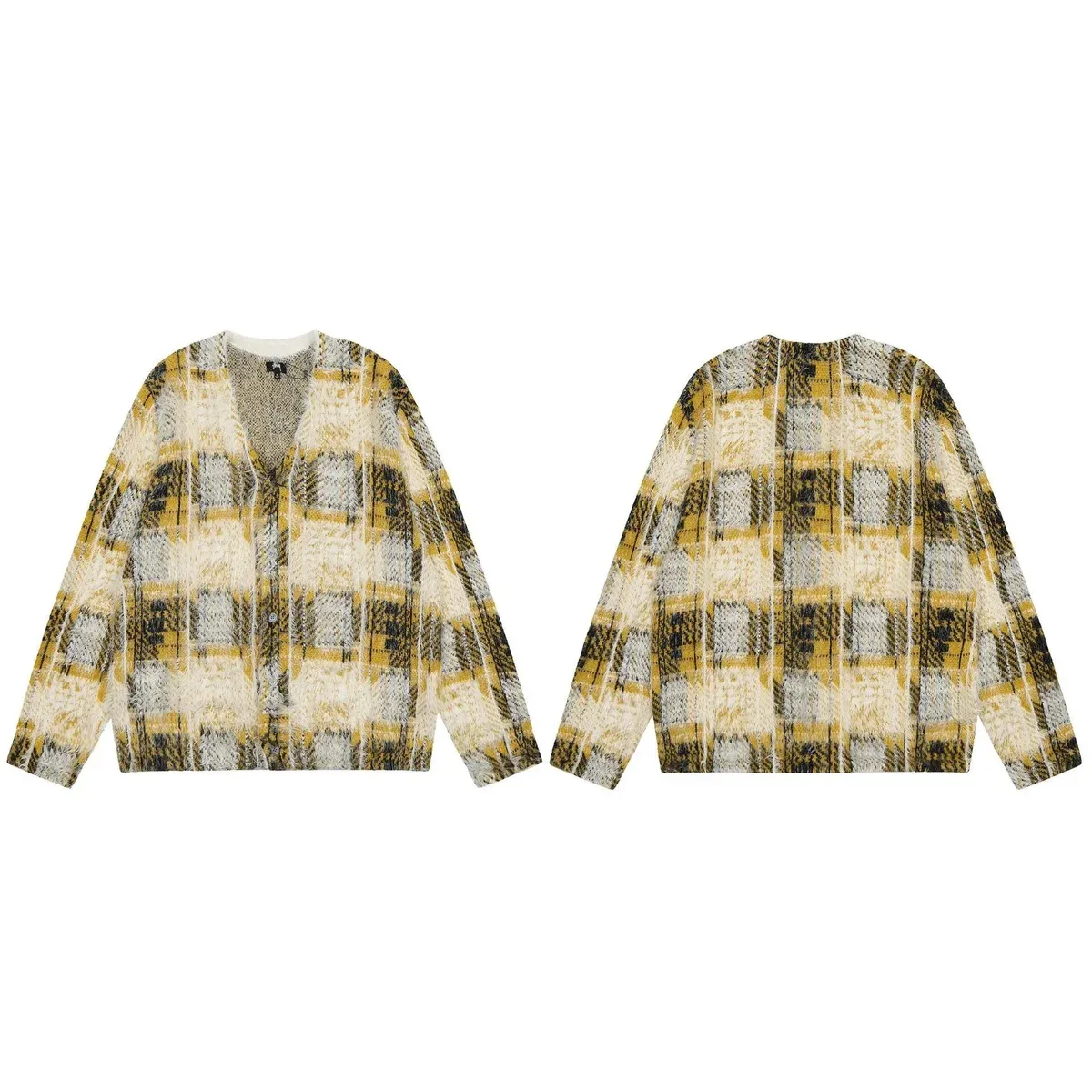 ST07 Yellow Plaid Cardigan Sweater