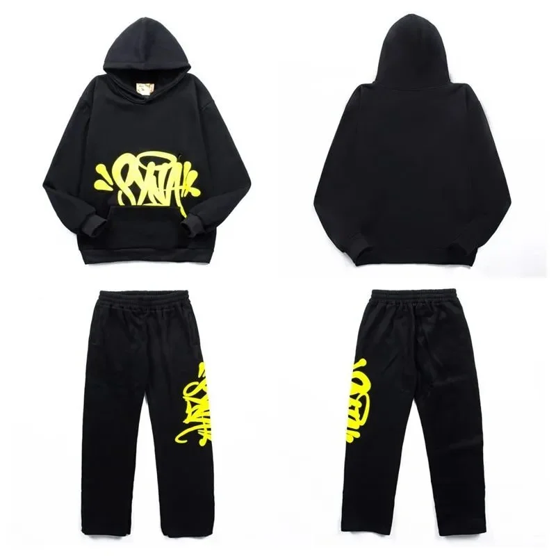 Black Yellow Graffiti Hoodie & Pants Set Streetwear