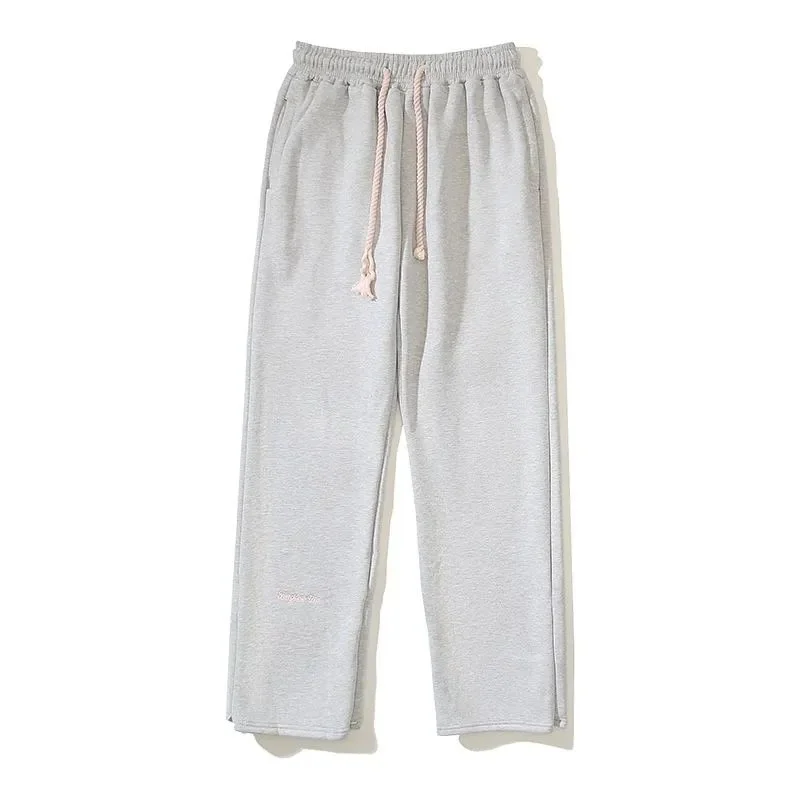 Light Grey Relaxed Fit Sweatpants with Pink Drawstring