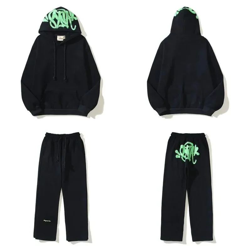 Unisex Black with Green Graffiti Hoodie & Pants Set