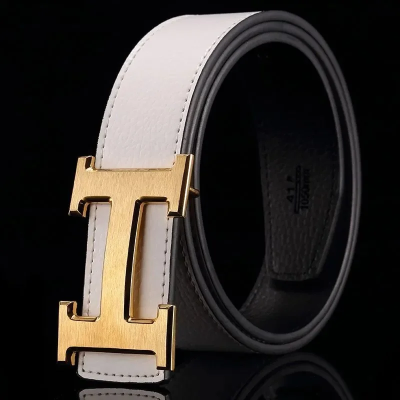 Hermès H Buckle Belt White/Gold Leather