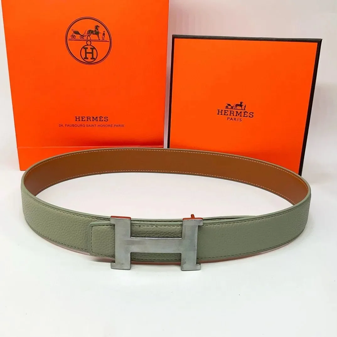 Hermès H-Buckle Belt Olive Green Leather Belt