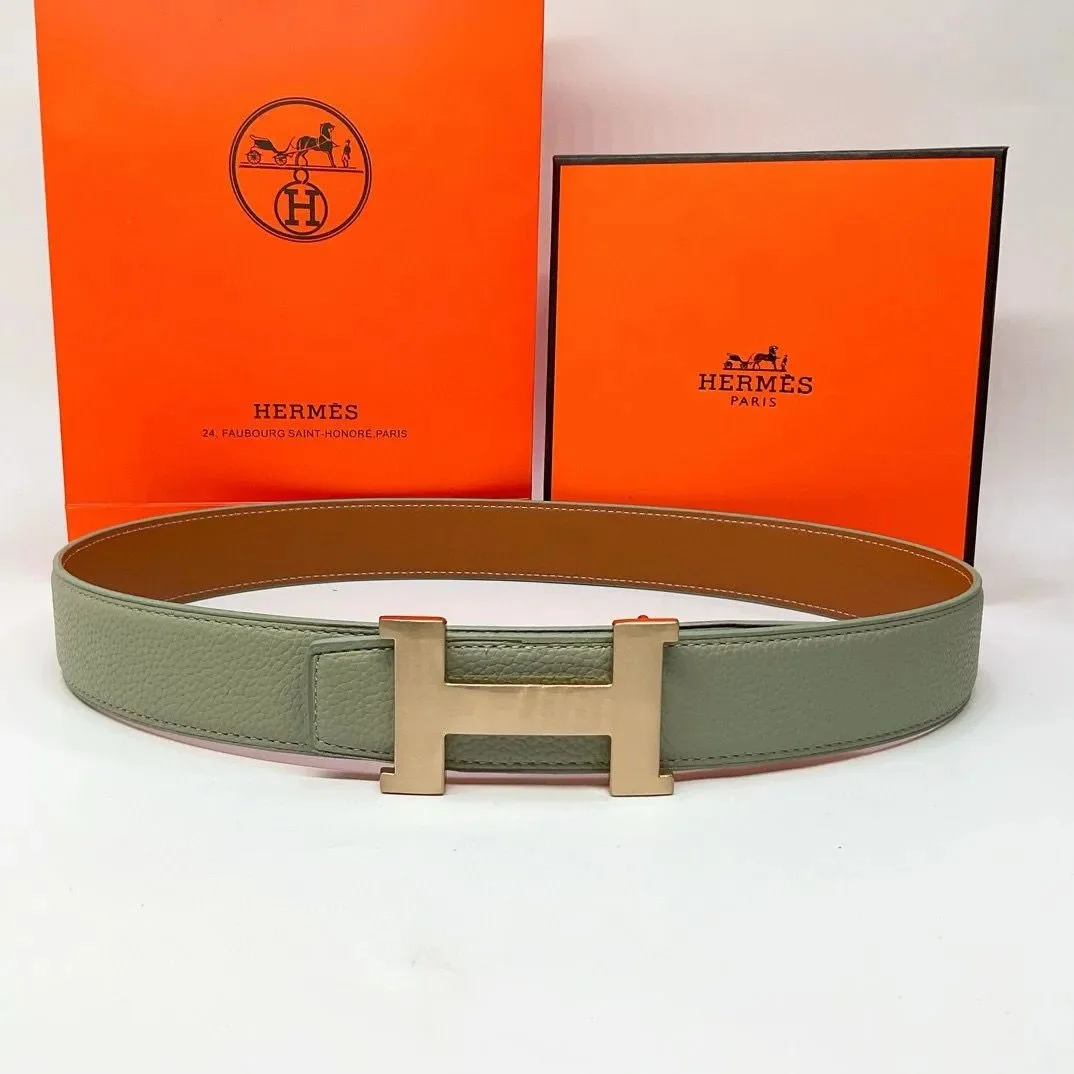 Hermès H Buckle Belt Sage Green Leather