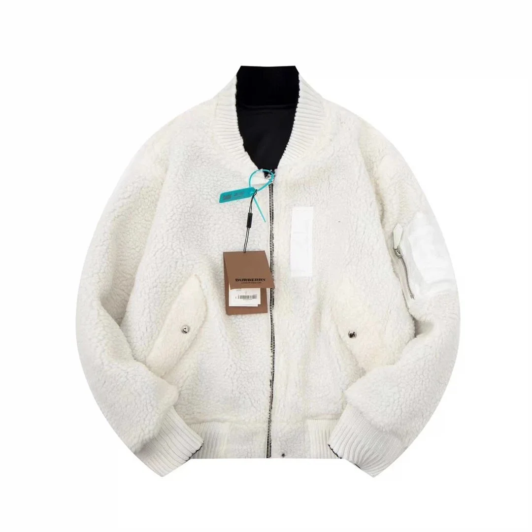 Burberry White Faux Fur Bomber Jacket