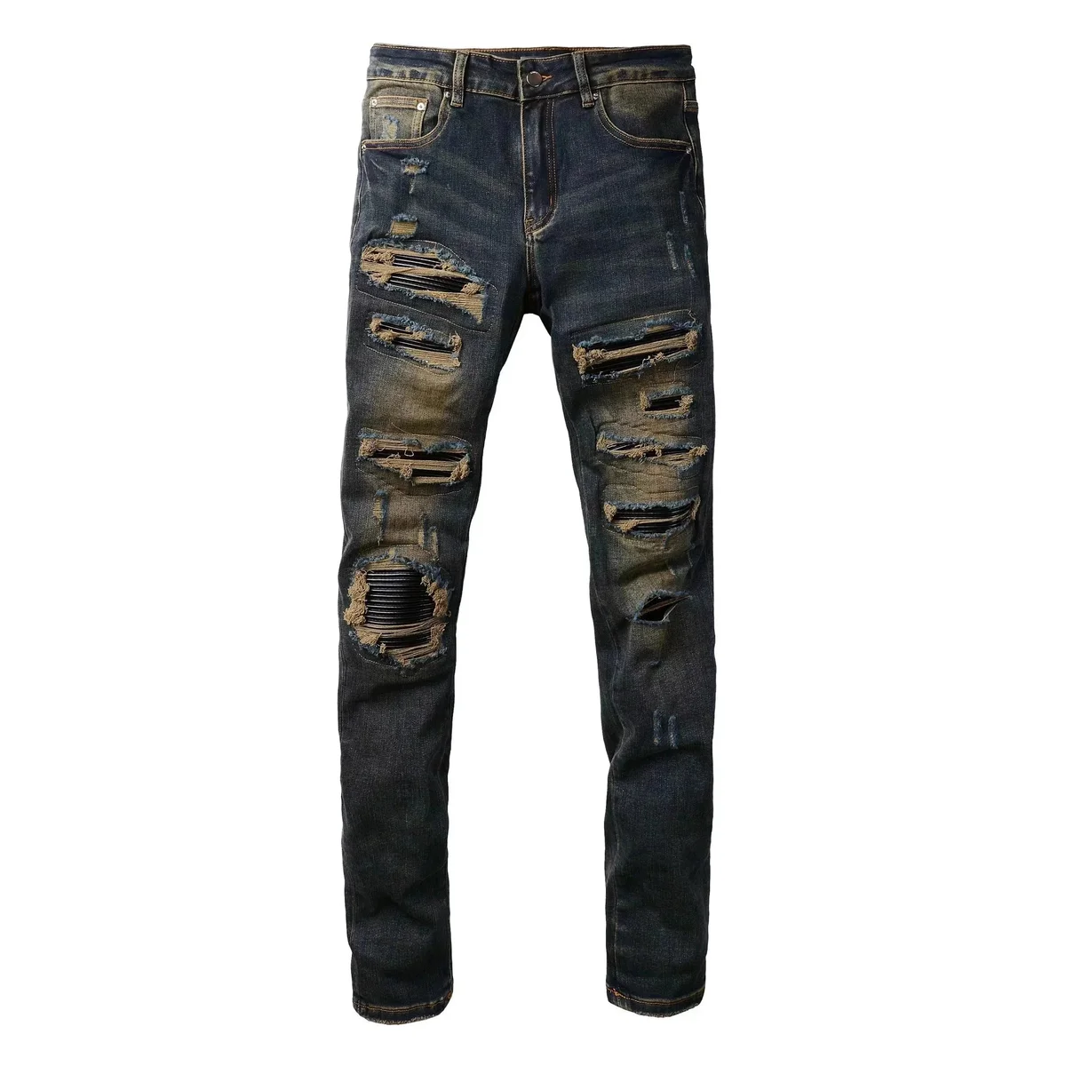 Distressed Ripped Jeans Dark Wash Men's Bottoms