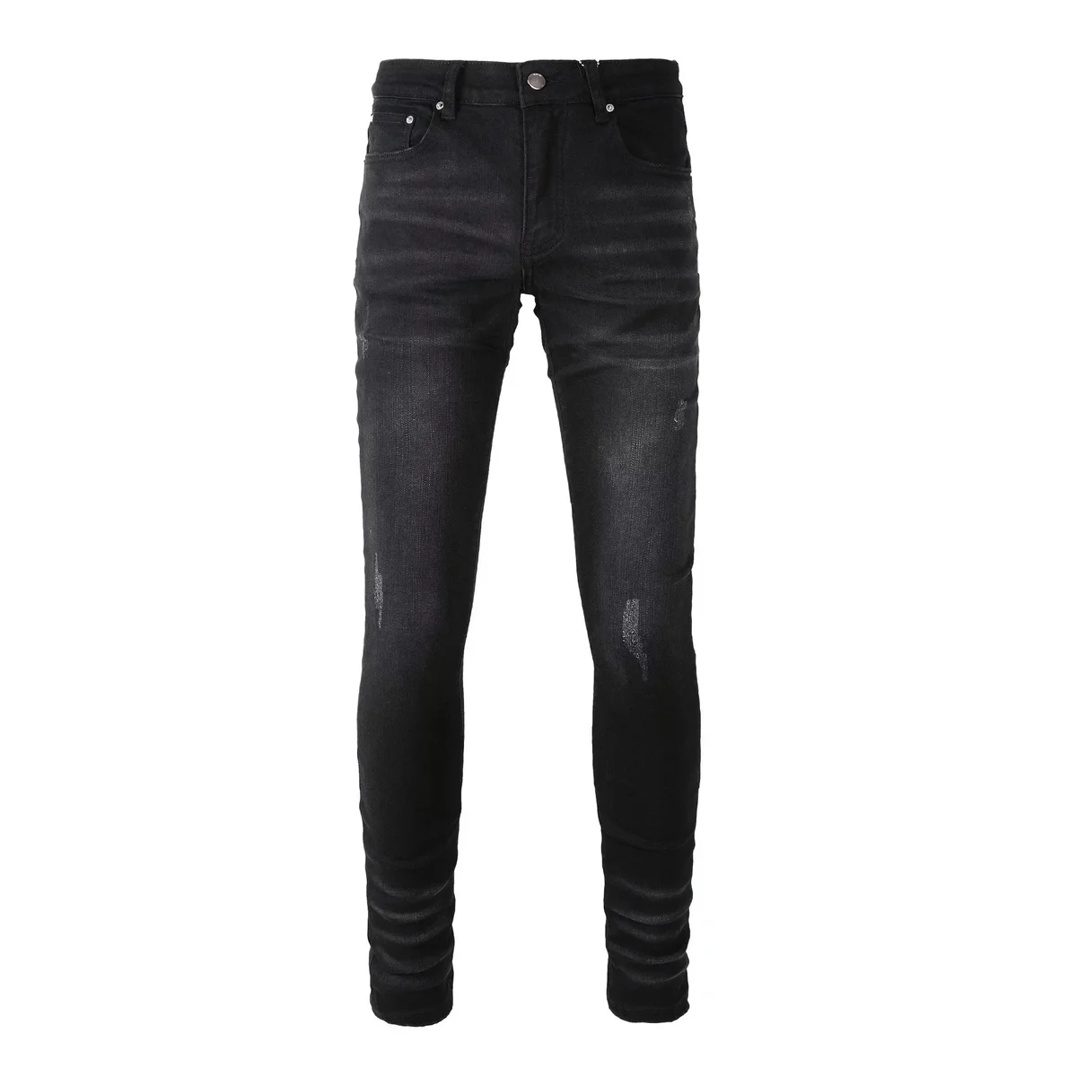 Slim Fit Black Jeans with Distressed Details