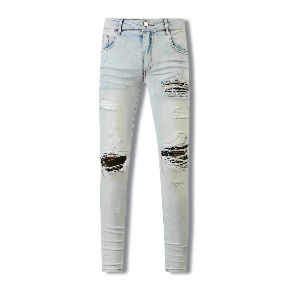 Distressed Light Blue Jeans Slim Fit
