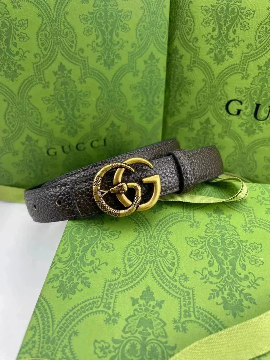 Gucci GG Marmont Snake Buckle Belt Black Leather Belt