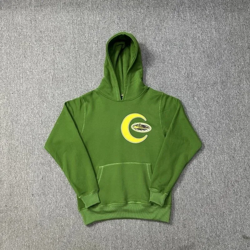 Green Hoodie with Crescent Moon Patch Casual Top