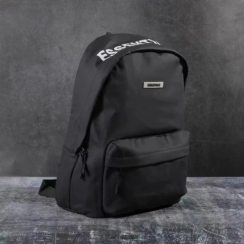 Essentials Black Backpack with White Print