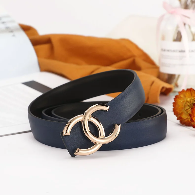 Chanel B-6 Blue Leather Belt with CC Buckle
