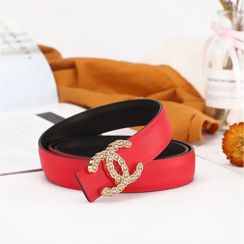 Chanel C-1 Red Leather Belt with CC Buckle