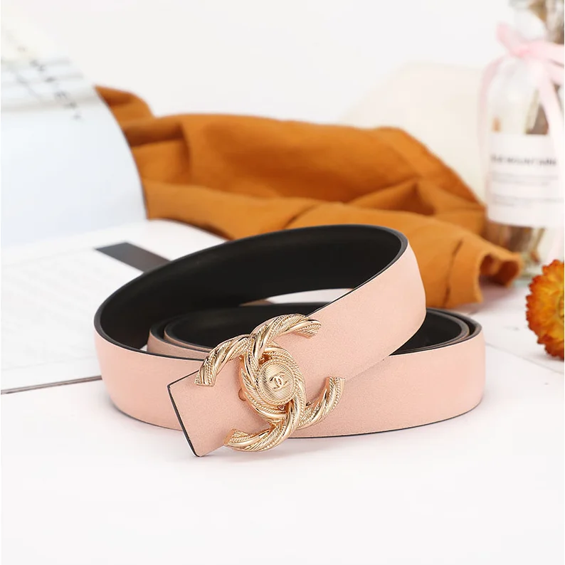 Chanel E-4 Pink Leather Belt with CC Buckle