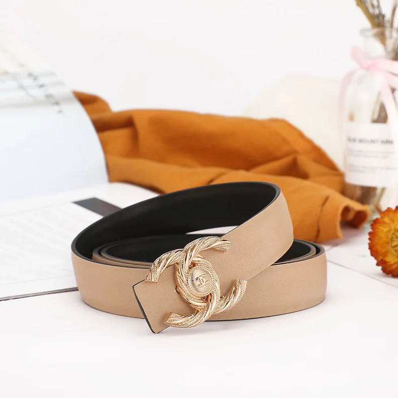 Chanel E-1杏色 Belt with CC Buckle