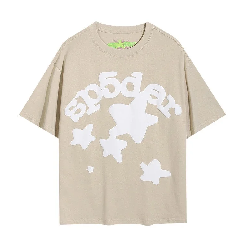 Palm Angels Spider Beige Star Print T-Shirt