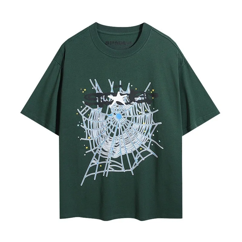 Dark Green Spider Web Print T-Shirt