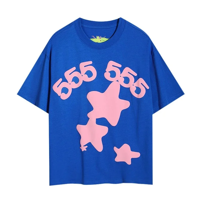 Blue 555 Star Print T-Shirt