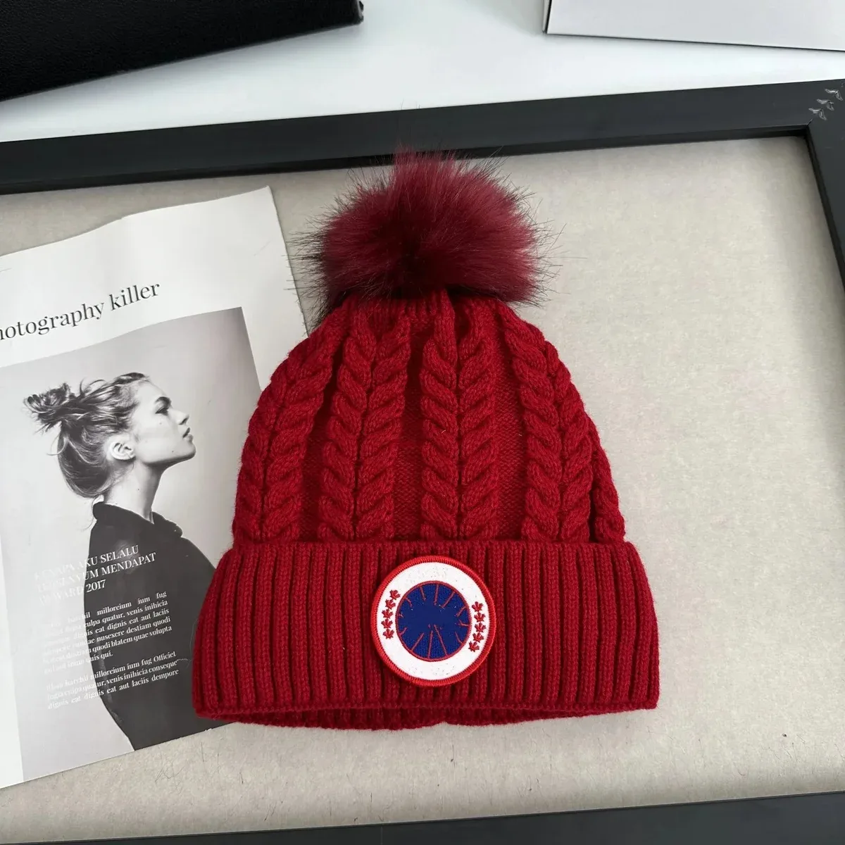 Canada Goose Chilliwack Red Fur Pom Beanie