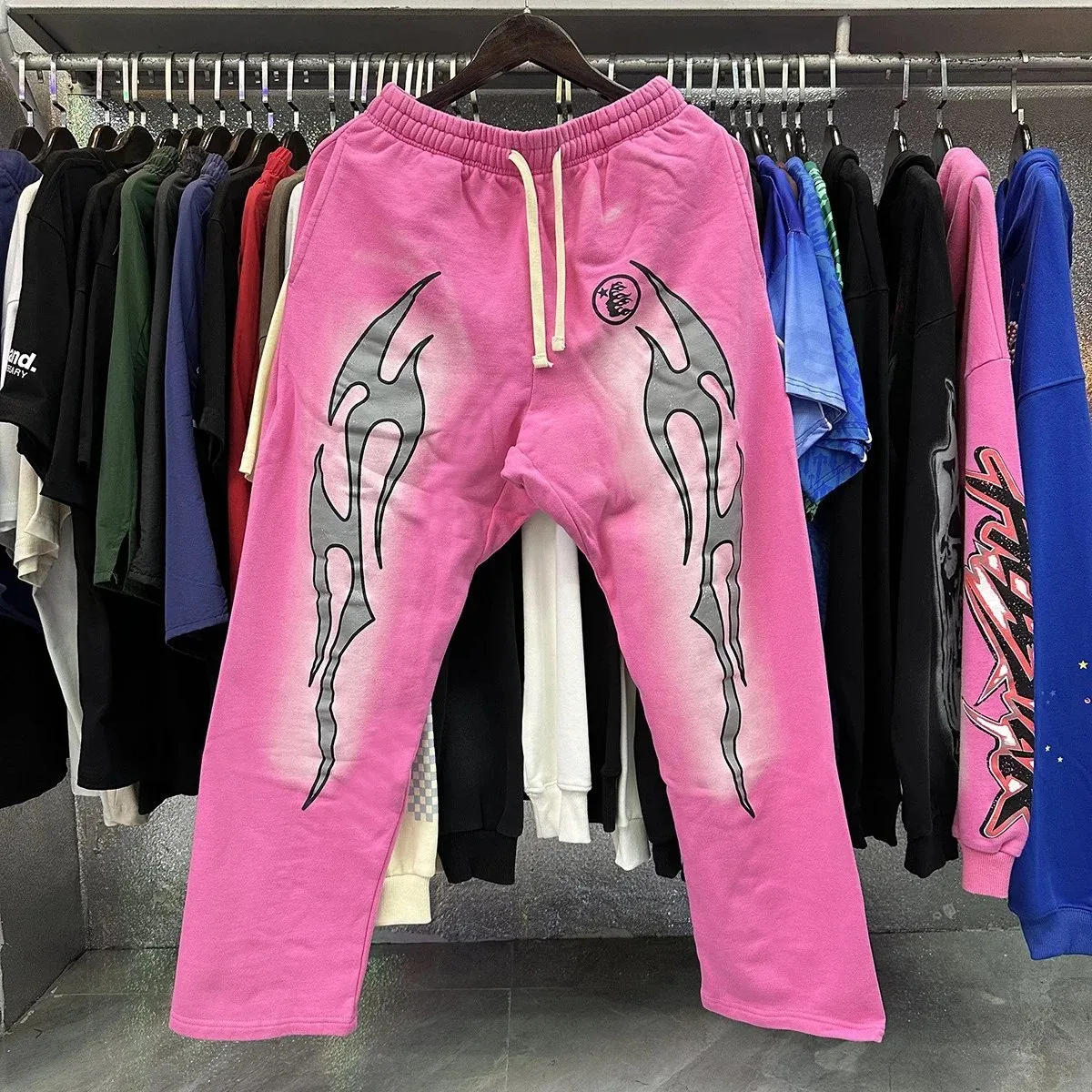 Pink Flame Print Sweatpants