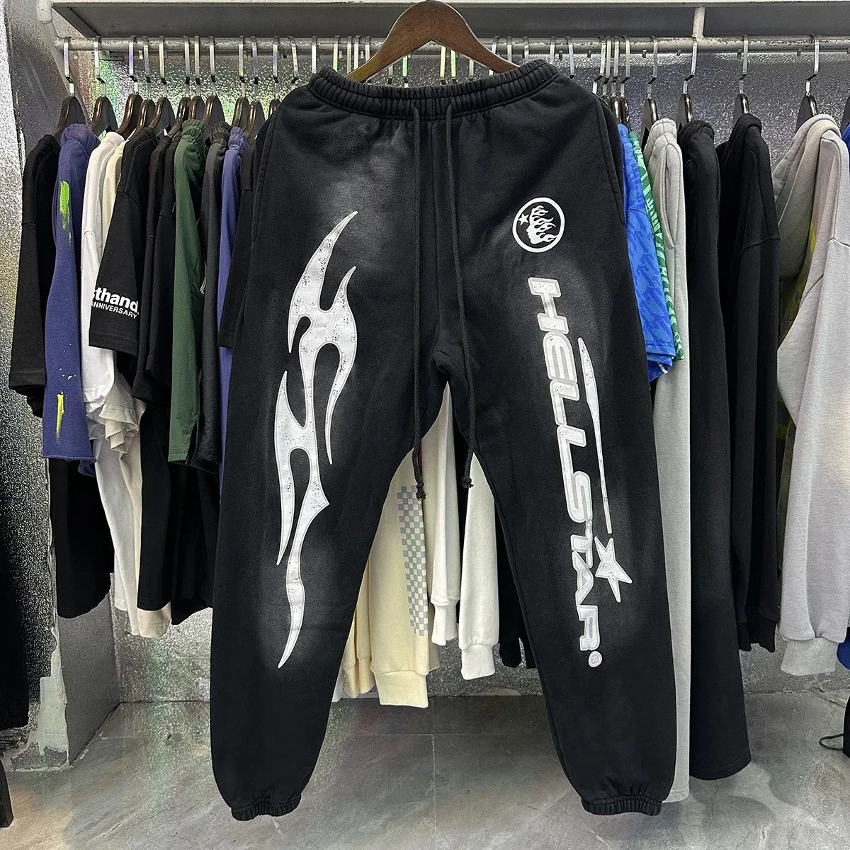 Hellstar Black Flame Print Sweatpants