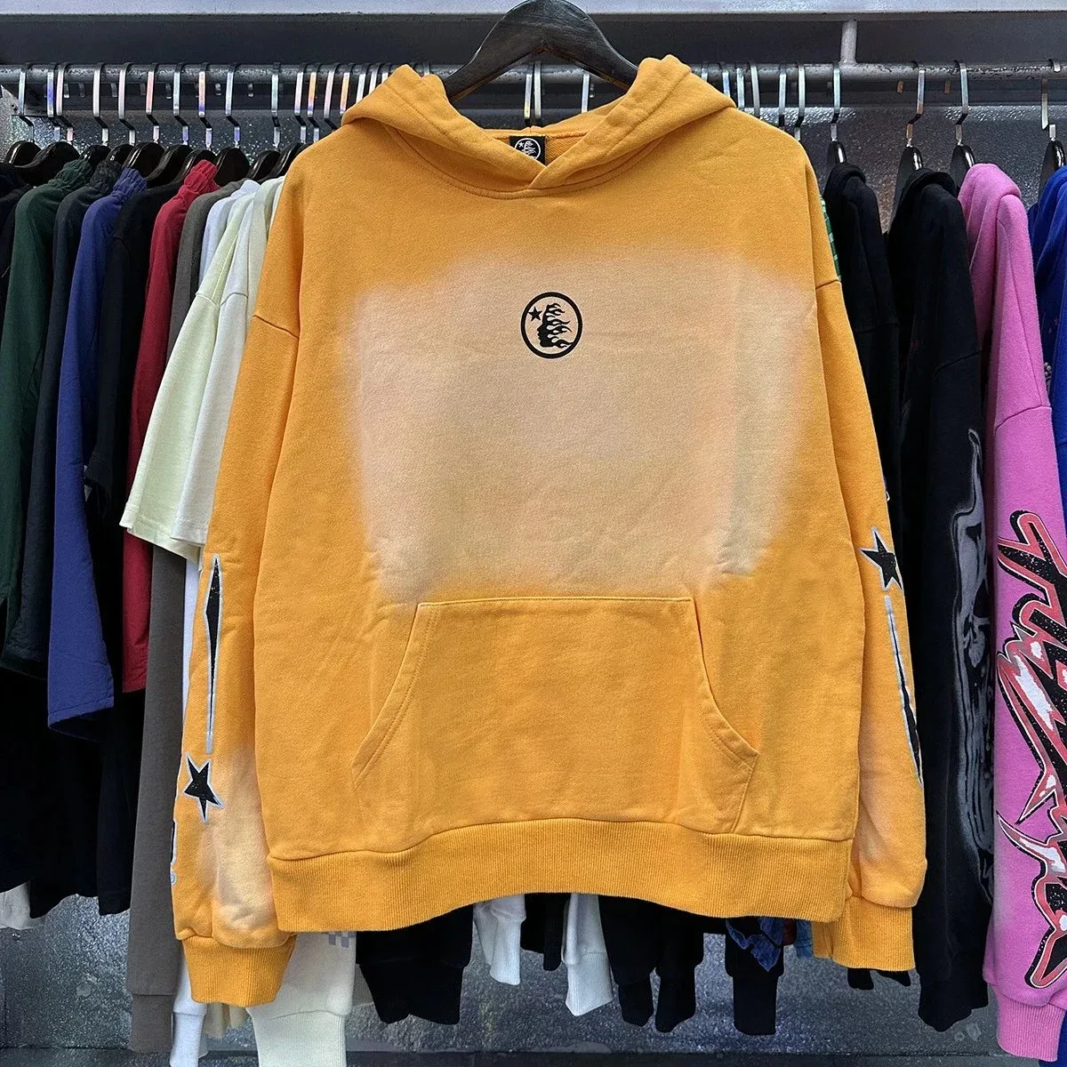Unisex Yellow Gradient Hoodie with Star Print