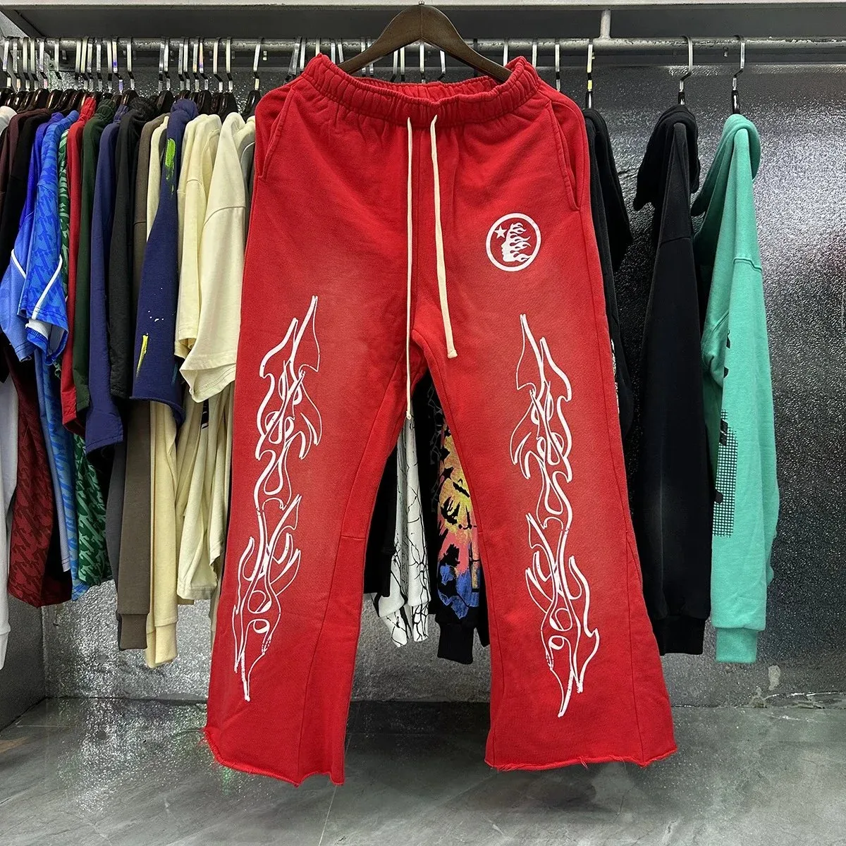 Red Flame Print Sweatpants Casual Bottoms